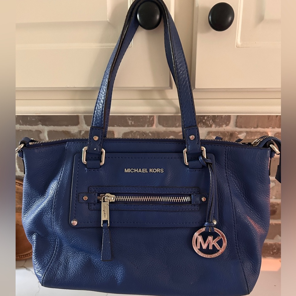 Michael Kors Navy Blue Pebbled Leather Shoulder Bag